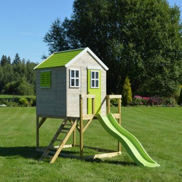 Casuta de gradina cu platforma si tobogan Lime Lodge, Wendi Toys Casuta de gradina cu platforma si tobogan Lime Lodge, Wendi Toys